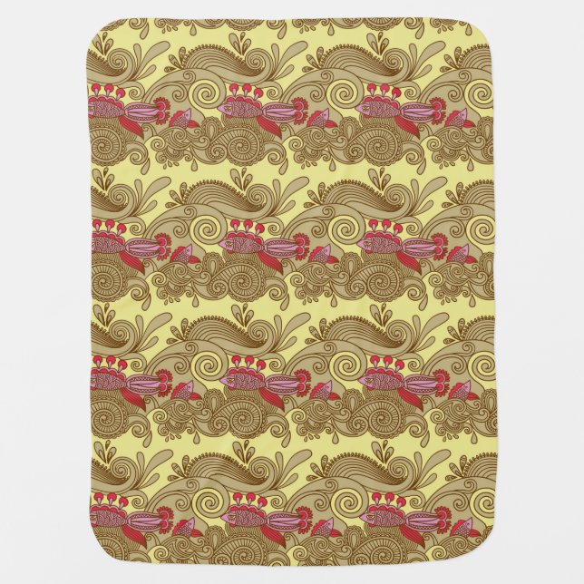 Pattern With Fish And Wave Receiving Blanket (Front)