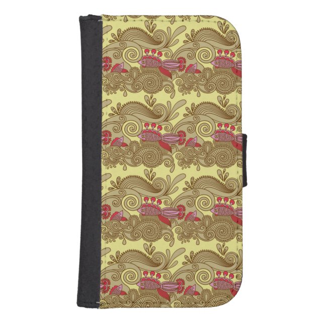 Pattern With Fish And Wave Samsung Galaxy Wallet Case (Front)