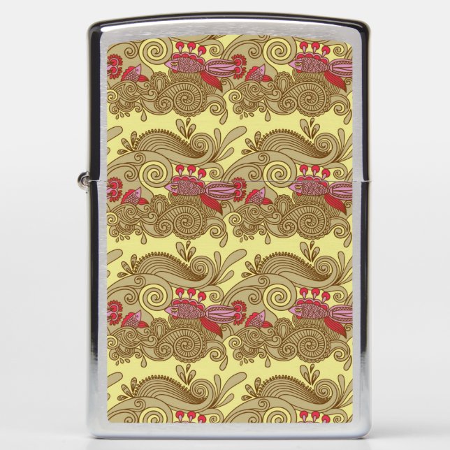 Pattern With Fish And Wave Zippo Lighter (Front)
