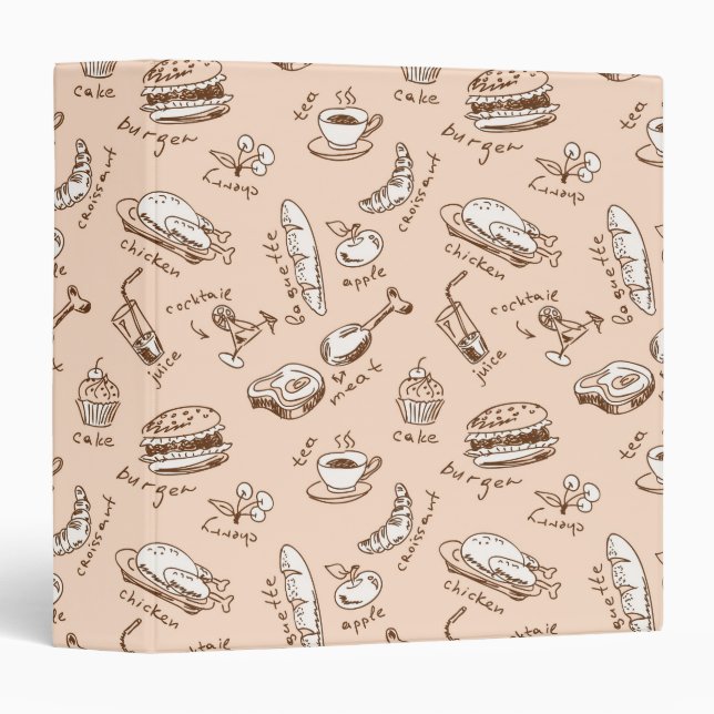 Pattern With Food 3 Ring Binder (Front/Spine)