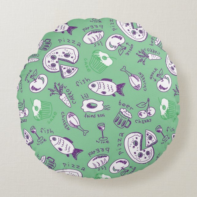 Pattern with Food Round Pillow (Front)