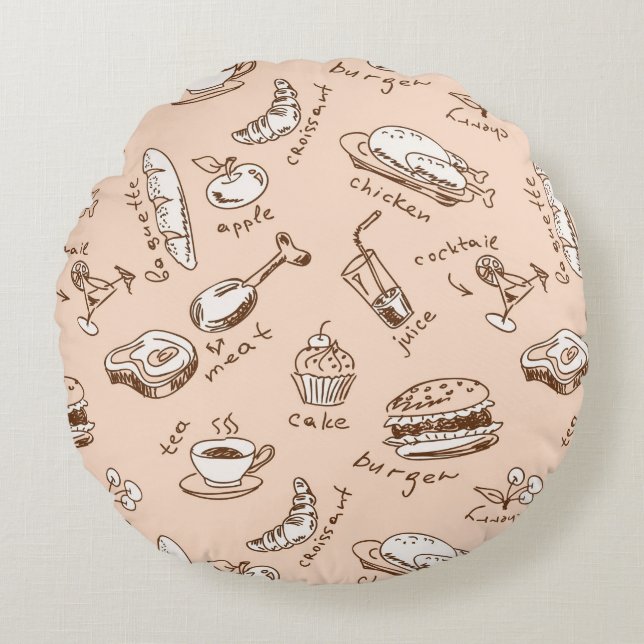 Pattern With Food Round Pillow (Front)