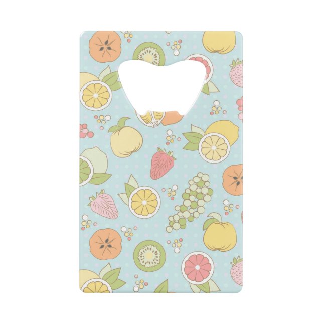 Pattern With Fruits And Berries Credit Card Bottle Opener (Front)