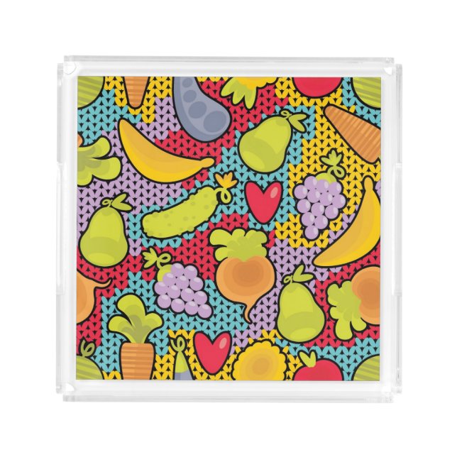 Pattern with fruits and vegetables acrylic tray (Front)