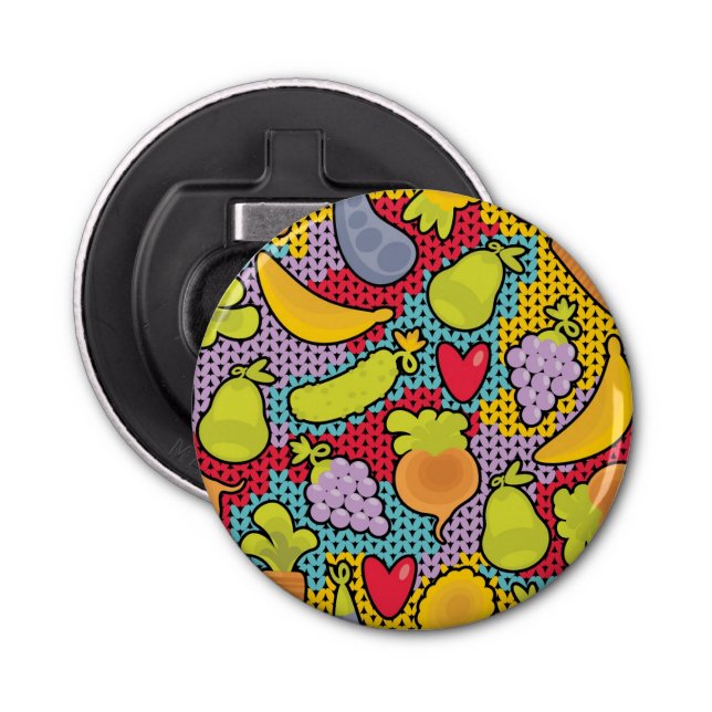 Pattern with fruits and vegetables bottle opener (Front)