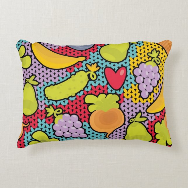 Pattern with fruits and vegetables decorative pillow (Front)