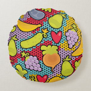 Pattern with fruits and vegetables round pillow