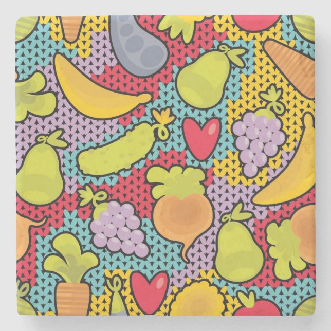 Pattern with fruits and vegetables stone coaster (Front)