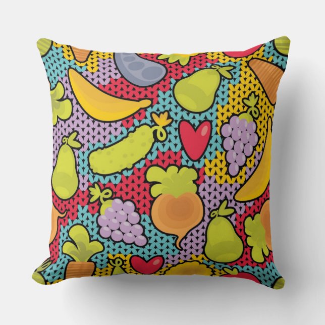 Pattern with fruits and vegetables throw pillow (Front)