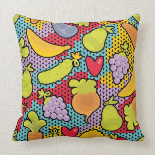Pattern with fruits and vegetables throw pillow