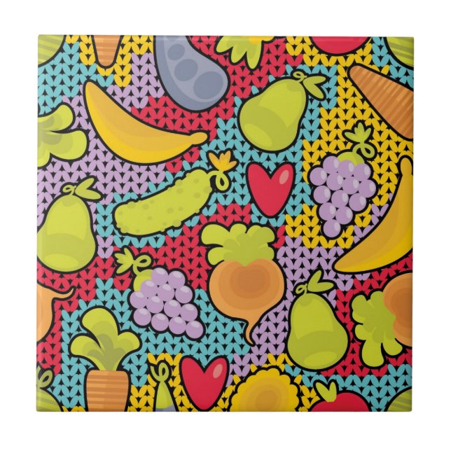 Pattern with fruits and vegetables tile (Front)
