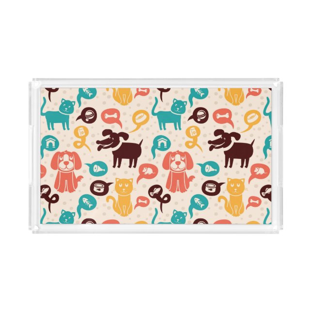Pattern With Funny Cats And Dogs Acrylic Tray (Front)