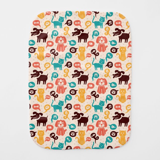 Pattern With Funny Cats And Dogs Baby Burp Cloth (Front)