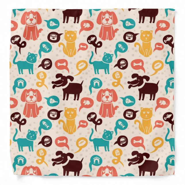 Pattern With Funny Cats And Dogs Bandana (Front)