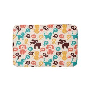 Pattern With Funny Cats And Dogs Bathroom Mat