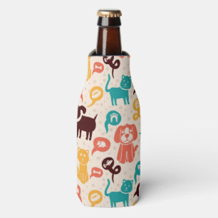 Pattern With Funny Cats And Dogs Bottle Cooler