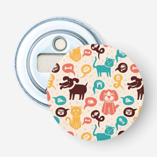 Pattern With Funny Cats And Dogs Bottle Opener (Front)