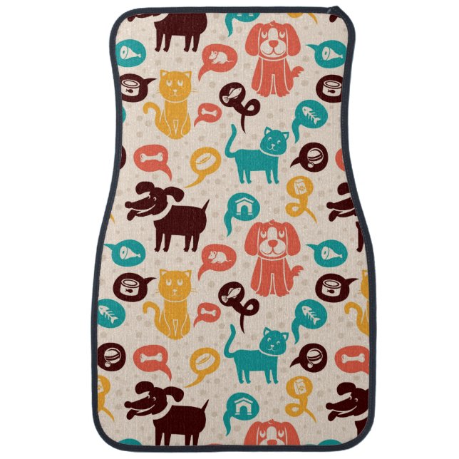 Pattern With Funny Cats And Dogs Car Mat (Front)