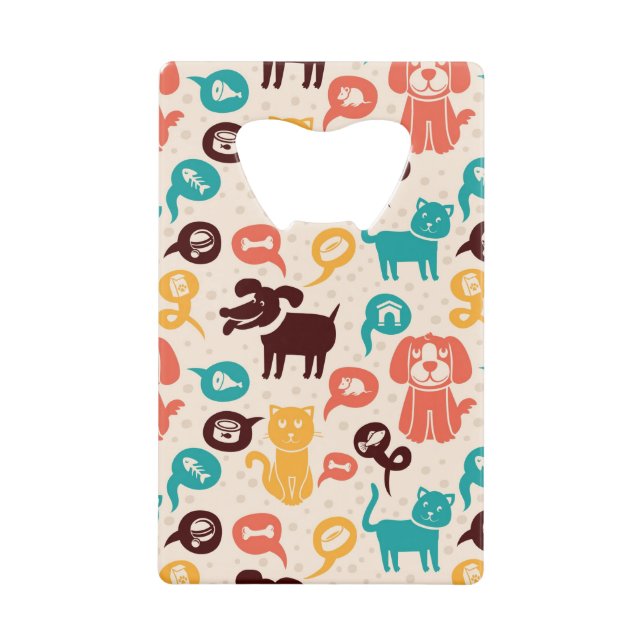 Pattern With Funny Cats And Dogs Credit Card Bottle Opener (Front)