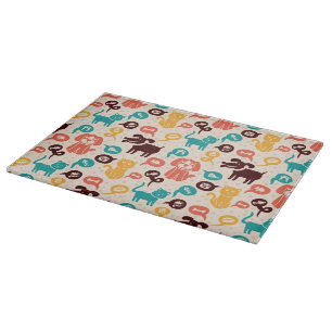 Pattern With Funny Cats And Dogs Cutting Board