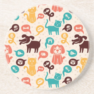 Pattern With Funny Cats And Dogs Drink Coaster