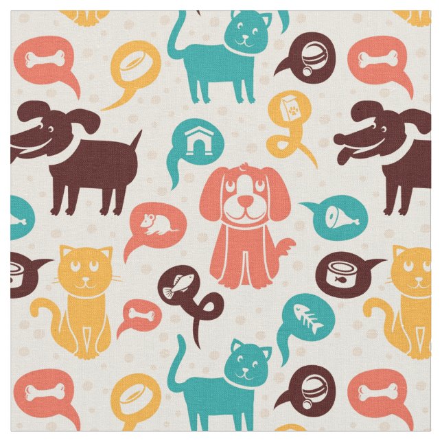 Pattern With Funny Cats And Dogs Fabric (Close Up)