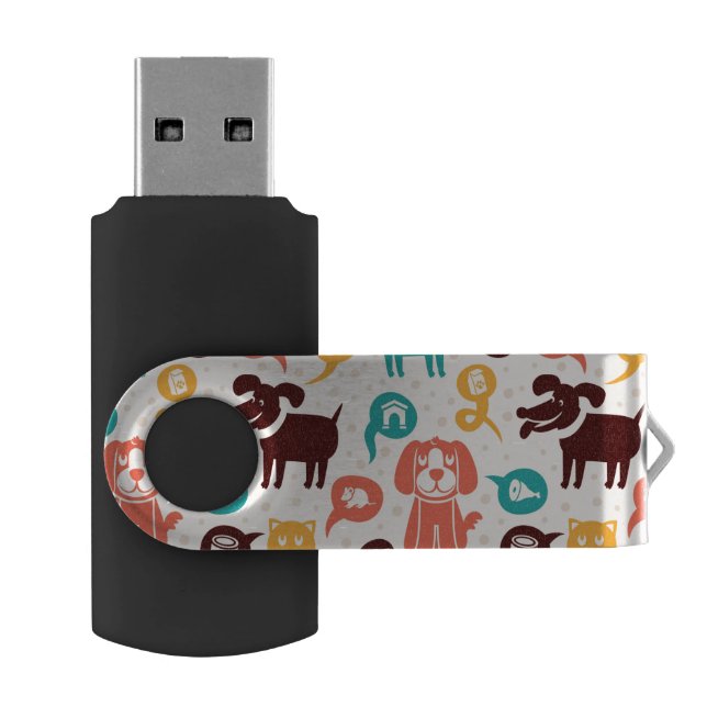 Pattern With Funny Cats And Dogs Flash Drive (Opened)