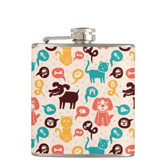 Pattern With Funny Cats And Dogs Flask (Front)