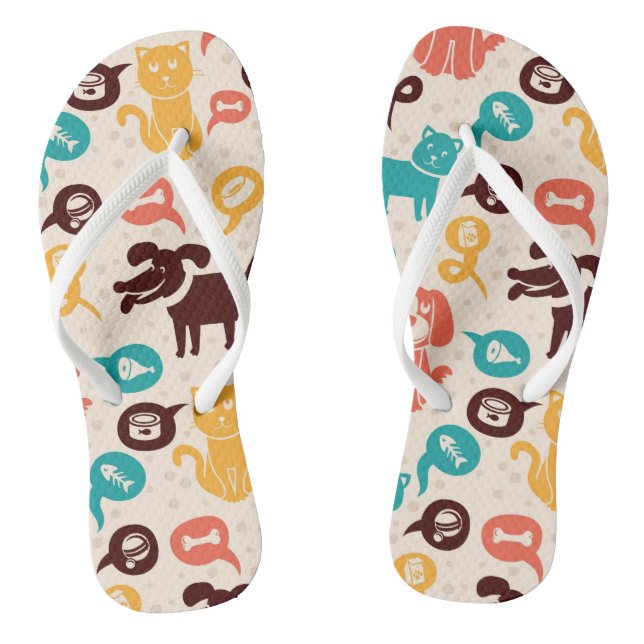 Pattern With Funny Cats And Dogs Flip Flops (Footbed)