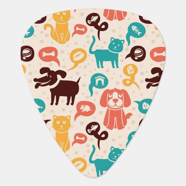 Pattern With Funny Cats And Dogs Guitar Pick (Front)