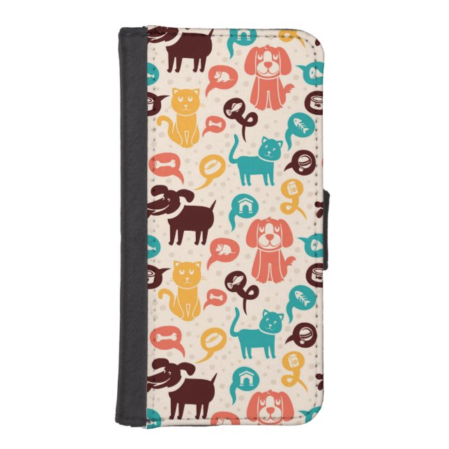 Pattern With Funny Cats And Dogs iPhone Wallet Case (Front)