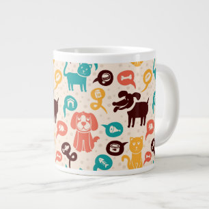 Pattern With Funny Cats And Dogs Large Coffee Mug