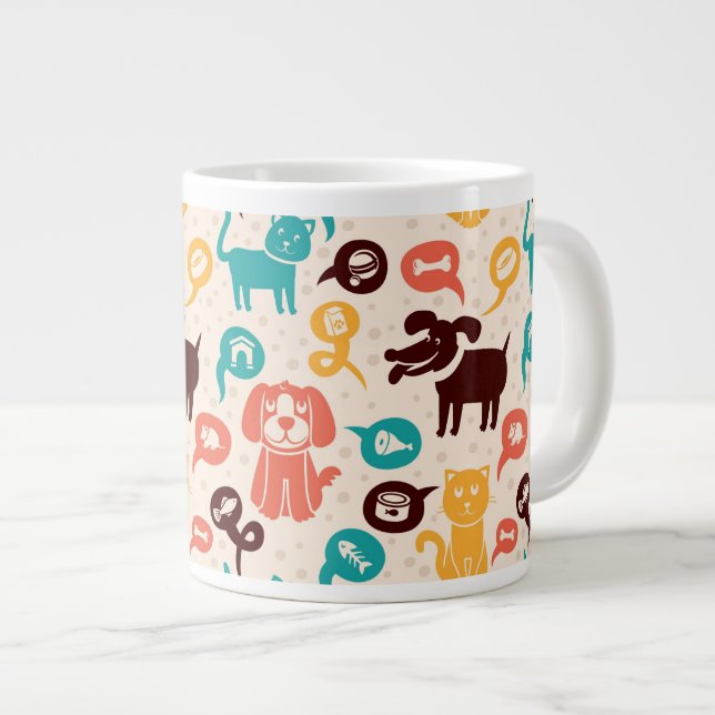 Pattern With Funny Cats And Dogs Large Coffee Mug (Front Right)