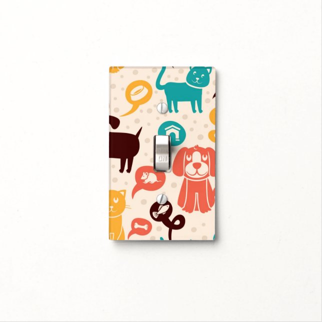 Pattern With Funny Cats And Dogs Light Switch Cover (In Situ)