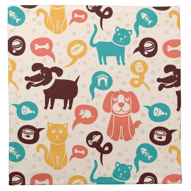 Pattern With Funny Cats And Dogs Napkin (Front)