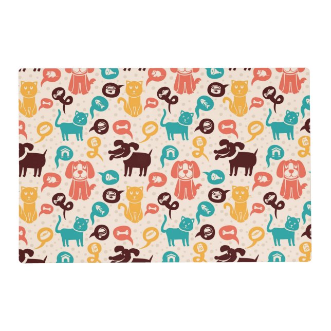 Pattern With Funny Cats And Dogs Placemat (Front)