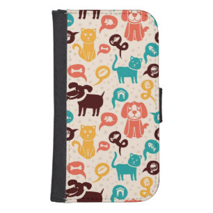 Pattern With Funny Cats And Dogs Galaxy S4 Wallet Case
