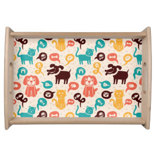 Pattern With Funny Cats And Dogs Serving Tray