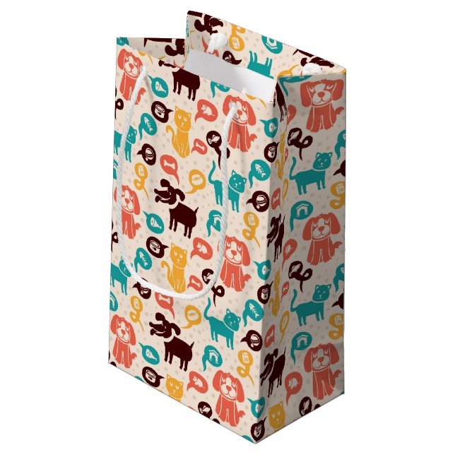 Pattern With Funny Cats And Dogs Small Gift Bag (Back Angled)