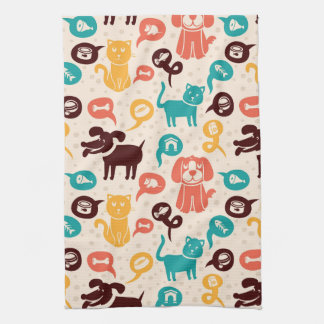 Pattern With Funny Cats And Dogs Towel