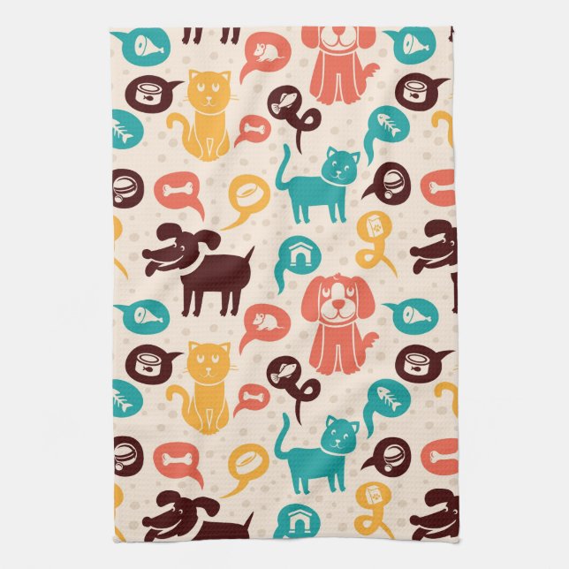 Pattern With Funny Cats And Dogs Towel (Vertical)