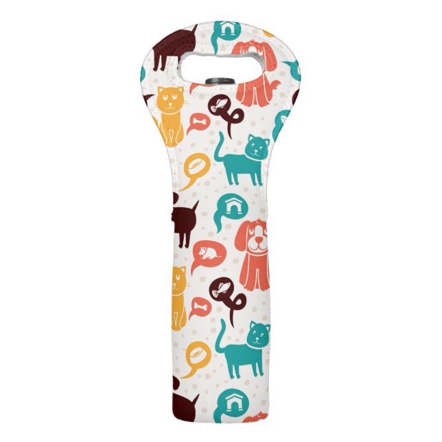 Pattern With Funny Cats And Dogs Wine Bag (Front)