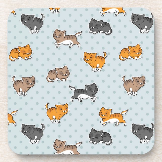 pattern with funny cats beverage coaster (Front)