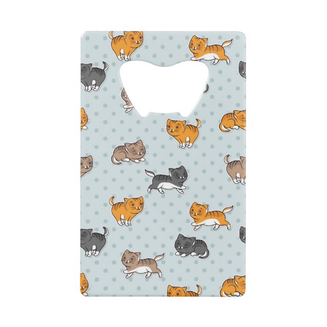 pattern with funny cats credit card bottle opener (Front)