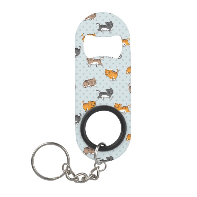 pattern with funny cats keychain bottle opener (Front)