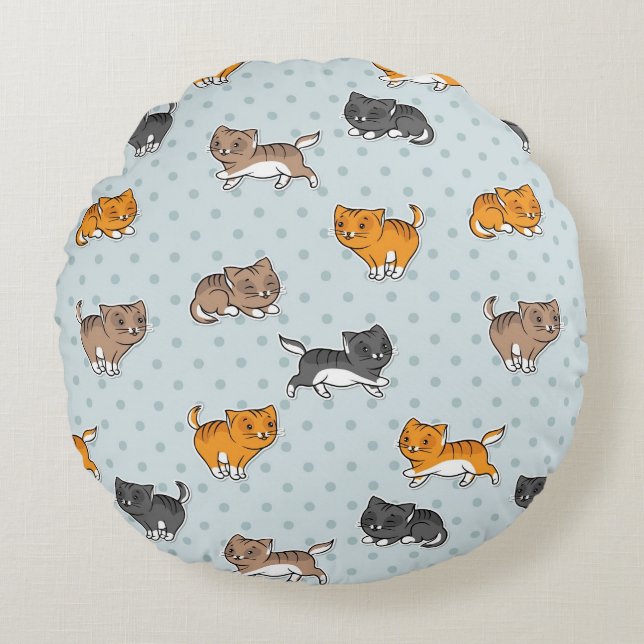 pattern with funny cats round pillow (Front)