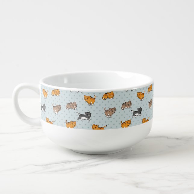 pattern with funny cats soup mug (Right)