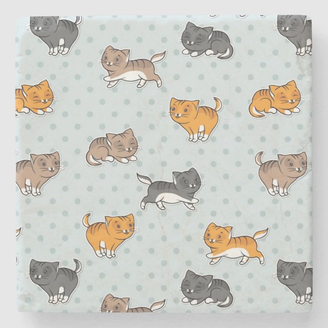 pattern with funny cats stone coaster (Front)