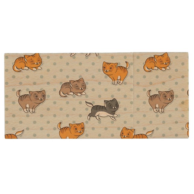 pattern with funny cats wood USB flash drive (Front)
