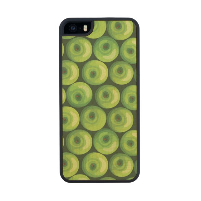 Pattern with Green Apples Carved Wood iPhone Case (Back)